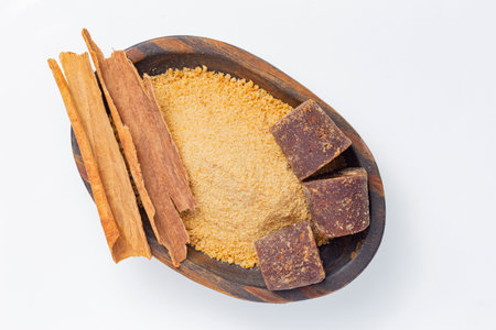 Piloncillo in bar and ground piloncillo, a product of sugar caneの写真素材