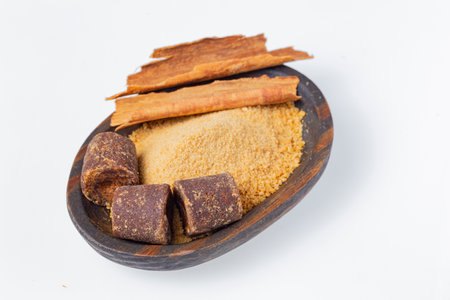 Piloncillo in bar and ground piloncillo, a product of sugar caneの写真素材