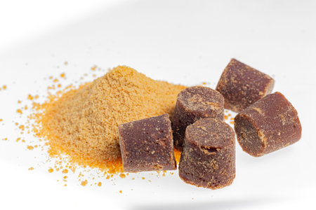 Piloncillo in bar and ground piloncillo, a product of sugar caneの写真素材