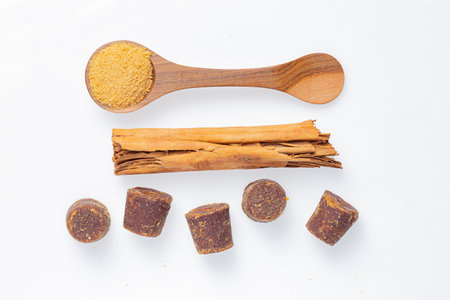 Piloncillo in bar and ground piloncillo, a product of sugar caneの写真素材