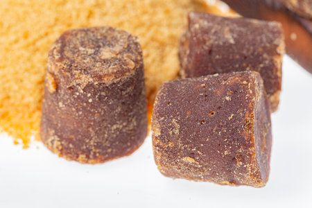 Piloncillo in bar and ground piloncillo, a product of sugar caneの写真素材