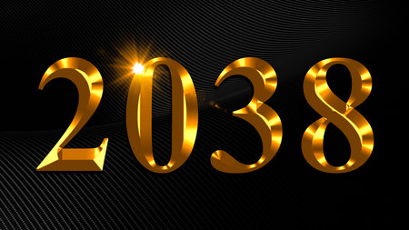 Number 2038 in gold text on black backgroundの写真素材