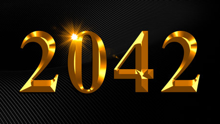 Number 2042 in gold text on black backgroundの写真素材