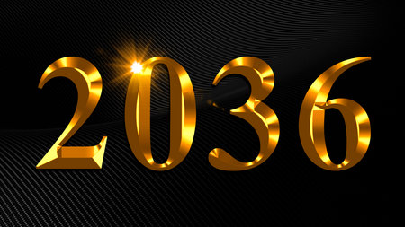Number 2036 in gold text on black backgroundの写真素材