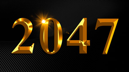 Number 2047 in gold text on black backgroundの写真素材