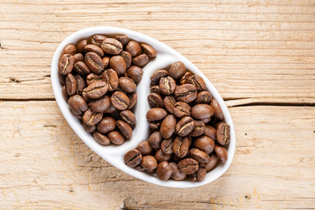 an amount of roasted coffee beans, organic coffee from Colombiaの写真素材