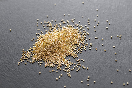 You can see in the image a pile of quinoa grains, seen from aboveの写真素材