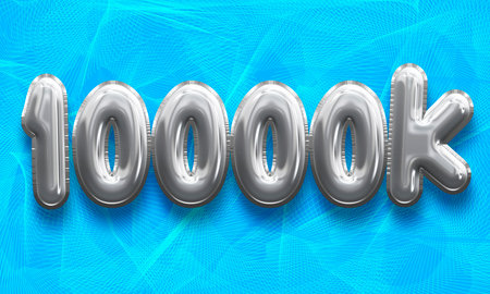 Number of 10,000 in silver balloons on a blue backgroundの写真素材