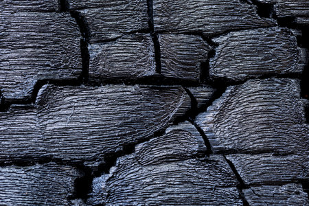 Close-Up of Charred Wood Texture After Burningの写真素材