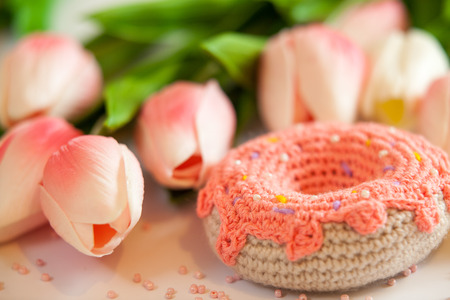 colorful donut on the tableの写真素材