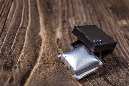 Swollen lithium ion polymer batteries - toxic dangerous wasteの写真素材