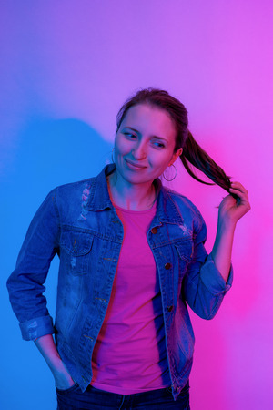 portrait of a woman and the color filter color mixed light