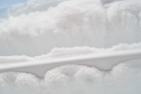 ice in the freezer. icing cooling tubes. refrigerator requires defrosting. repair of the freezer. empty fridge, lots of ice in the freezerの写真素材