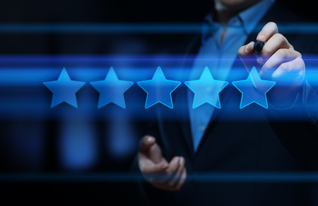 5 Five Stars Rating Quality Review Best Service Business Internet Marketing Concept.