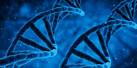Blue DNA structure science research biology and medical concept. 3d Render illustrationの写真素材