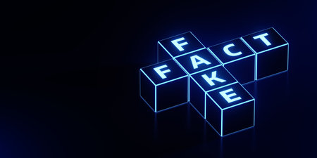 Fact or Faked concept assembled from digital cubes. 3d Render illustrationの写真素材