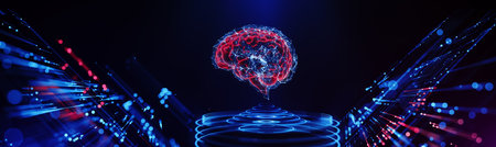 Digital Brain Hologram Hud. Artificial intelligence AI machine deep learning. Business Technology...