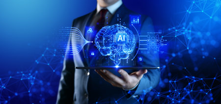 AI - Artificial Intelligence. Big Data and Deep Machine learning Concept. Digital Brain and Neural...