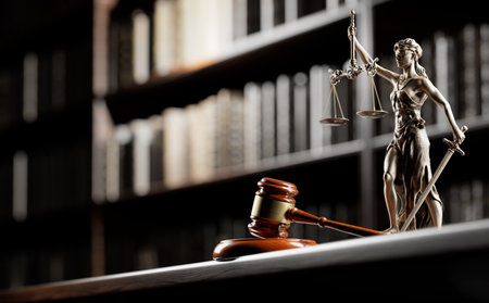 Legal Concept: Themis is the goddess of justice and the judges gavel hammer as a symbol of law and...