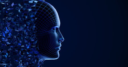 Digital Transformation: AI Artificial Intelligence in Human Face Headの写真素材