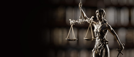 Legal Concept: Themis is the goddess of justice as a symbol of law and order on the background of booksの写真素材