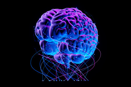 Human Brain isolated on black background - Futuristic Concept of Intelligence, science and mind