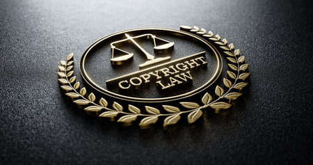 Copyright Law: Golden Icon with Scales of Justice and text. Legal Conceptの写真素材