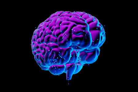 Human Brain isolated on black background - Futuristic Concept of Intelligence, science and mindの写真素材