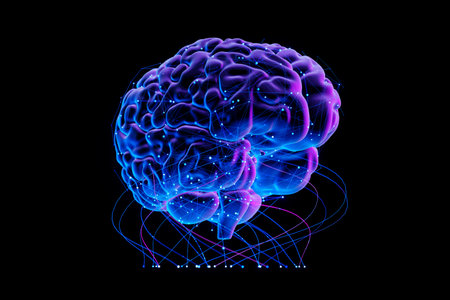 Human Brain isolated on black background - Futuristic Concept of Intelligence, science and mind