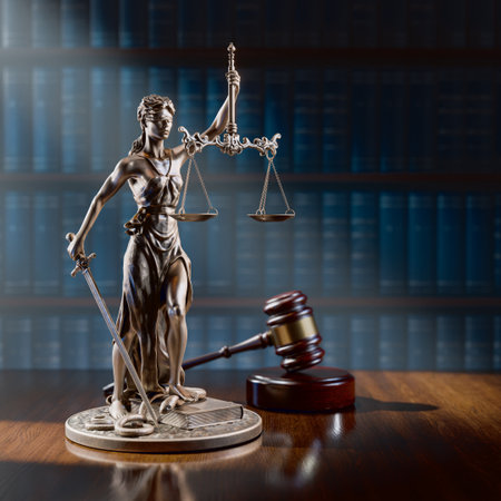 Legal Concept: Themis is the goddess of justice and the judges gavel hammer as a symbol of law and...
