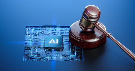 Artificial Intelligence and Justice Concept with Digital Gavel and Processor Chipの写真素材
