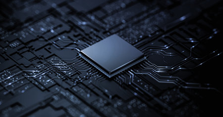 Futuristic CPU Processor on Digital Circuit Board Technology Background