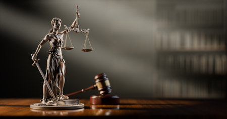 Legal Concept: Themis is the goddess of justice and the judges gavel hammer as a symbol of law and...