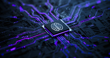 Artificial Intelligence Chip on Futuristic Circuit Board Neural Network Concept