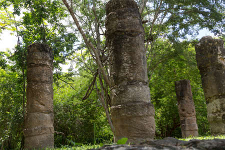 Columns in the Temple of a Thousand Warriors  in Chichen Itza,Yucatan, Mexicoの写真素材