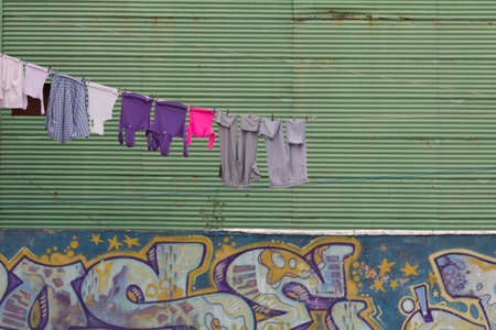 colorful wooden house Caminito Barrio La Boca Buenos Aires Argentina Latin America South Americaの写真素材
