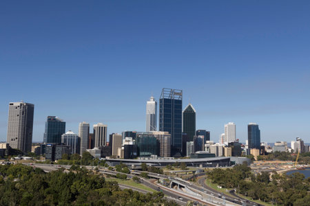 Perth, Western Australia / Australia - 01/19/2013 : View of the financial area, offices and commercial buildings and skyscrapers of the city of Perth.のeditorial素材