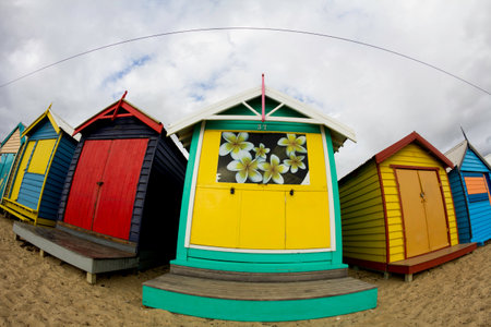 Melbourne, Victoria / Australia - 12/01/2013 : Brighton beach bathing boxes Melbourne Victoria Australia.のeditorial素材