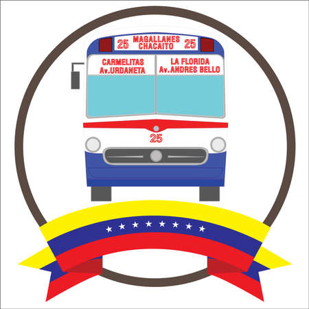 Vintage Iconic bus from Caracas Venezuela with eight stars Venezuela flag.のイラスト素材