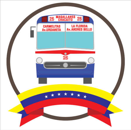 Vintage Iconic bus from Caracas Venezuela with seven stars Venezuela flag.のイラスト素材