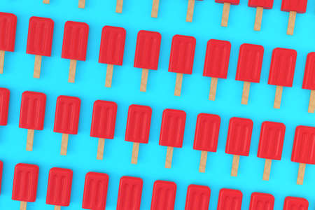 3D Illustration Strawberry  Ice Cream pattern on light blue surface.の写真素材