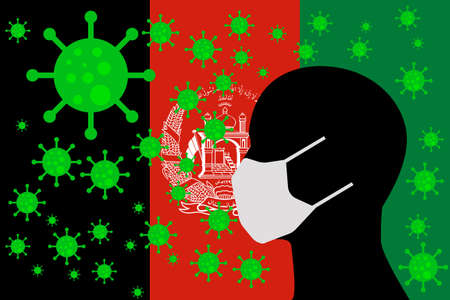 Human using a Mouth Face Masks or  Mouth Cover ro surrounded wiht virus with AFGHANISTAN flagのイラスト素材