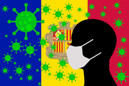 Human using a Mouth Face Masks or  Mouth Cover ro surrounded wiht virus with ANDORRA flagのイラスト素材