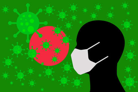 Human using a Mouth Face Masks or  Mouth Cover ro surrounded wiht virus with BANGLADESH flagのイラスト素材