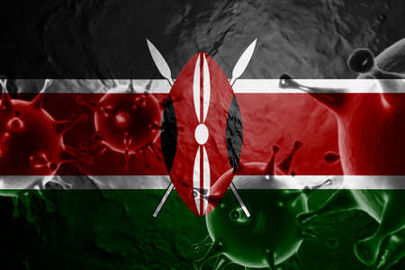 3D ILLUSTRATION VIRUS WITH Kenya FLAG, CORONAVIRUS, Flu coronavirus floating, micro view, pandemic virus infection, asian flu.の写真素材