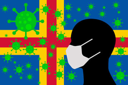 Human using a Mouth Face Masks or  Mouth Cover ro surrounded wiht virus with ALAND ISLANDS flagのイラスト素材