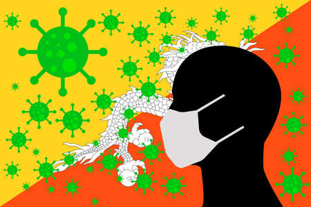 Human using a Mouth Face Masks or  Mouth Cover ro surrounded wiht virus with BHUTAN flagのイラスト素材
