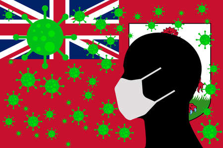 Human using a Mouth Face Masks or  Mouth Cover ro surrounded wiht virus with BERMUDA flagのイラスト素材