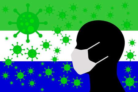 Human using a Mouth Face Masks or  Mouth Cover surrounded with virus with GALAPAGOS ISLANDS flagのイラスト素材
