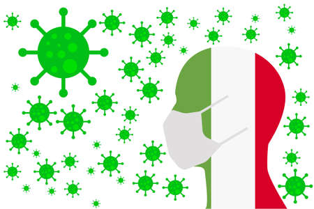 Human using a Mouth Face Masks or  Mouth Cover surrounded with virus with Italy flagのイラスト素材